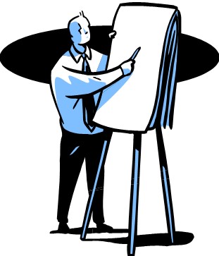 Cartoon of a man giving a presentation